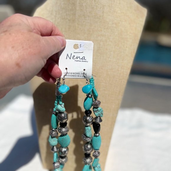 Cross Necklace Multi Strand Statement Set Huge Turquoise Howlite Handmade - Picture 4 of 8